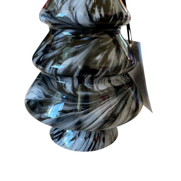 Art Glass CHRISTMAS TREE 10in Black White Marble Handmade in Poland NEW - Picture 5 of 10